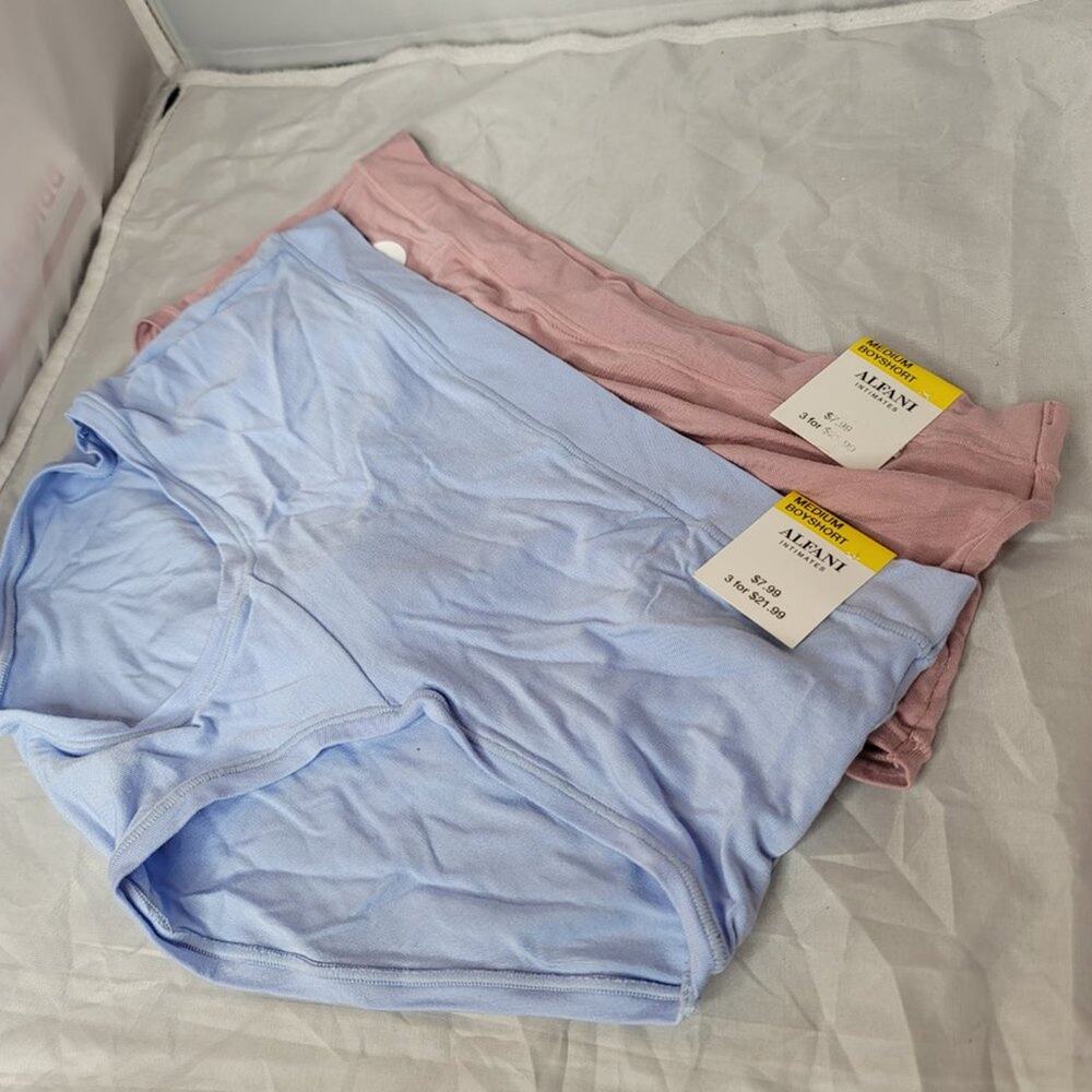Alfani Ultra Soft Mix/Match Sissy Boyshort 2 Pair Size Medium BLUE AND NUDE